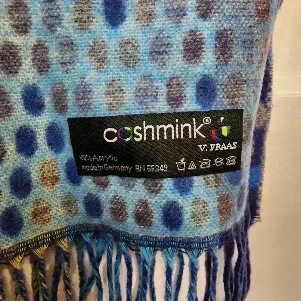 Cashmink by V Fraas Chevron Print Scarf Germany Fringe Soft Purple Blue Zig Zag
